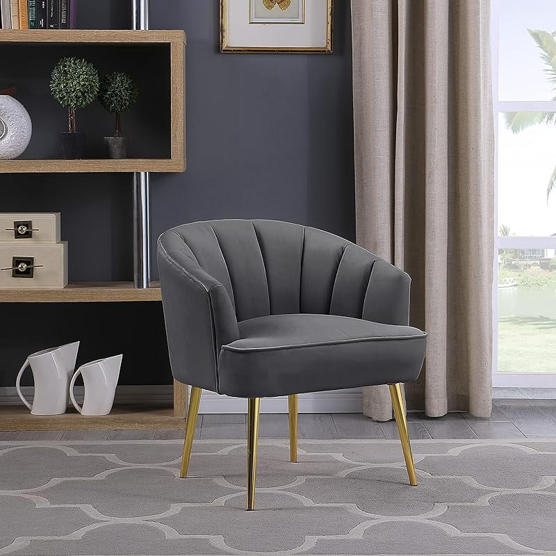 Chair, White Living Room Chair, Luxury Upholstered Curved Backrest