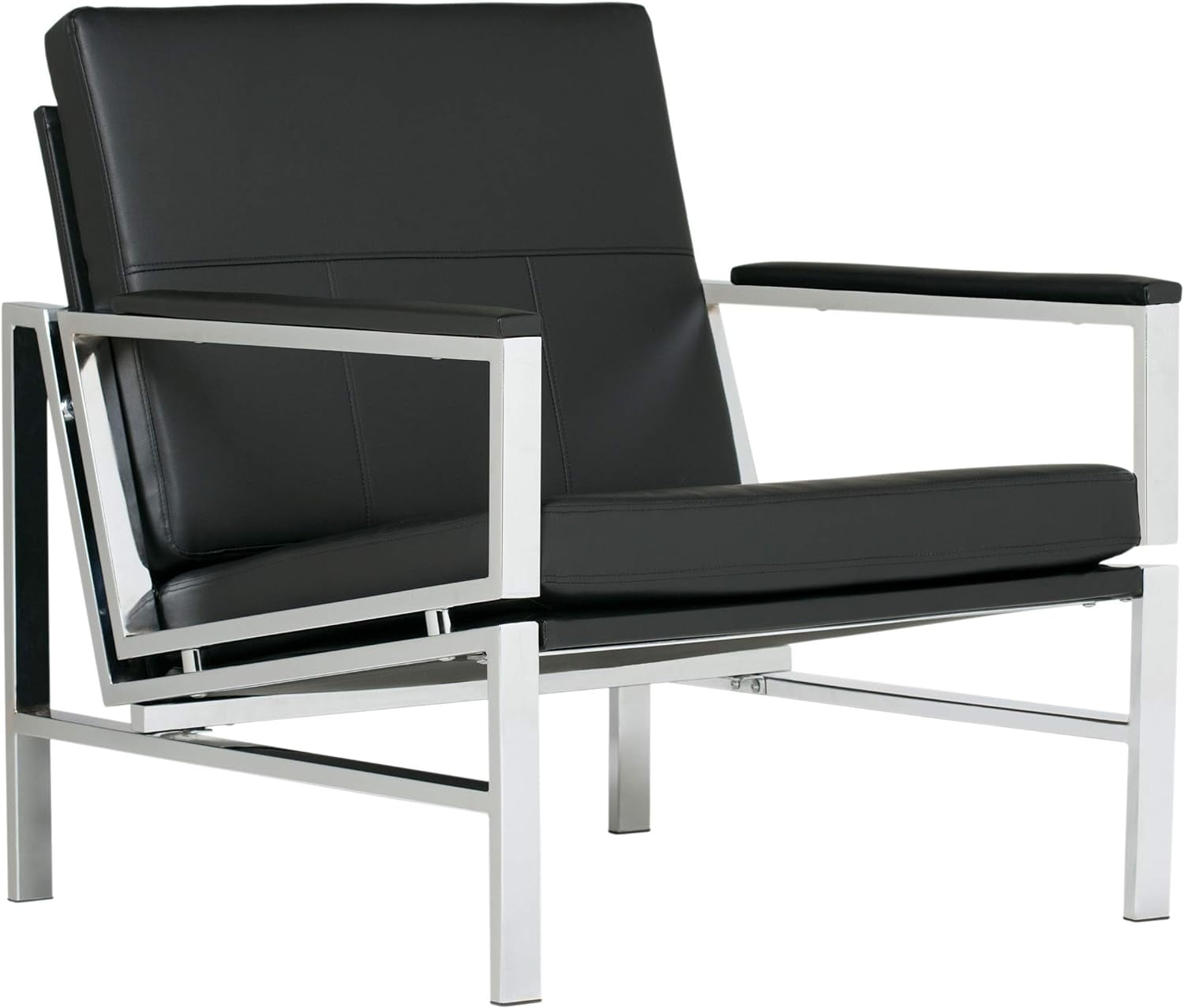 Modern Atlas Black Faux Leather Armchair with Chrome Metal Frame