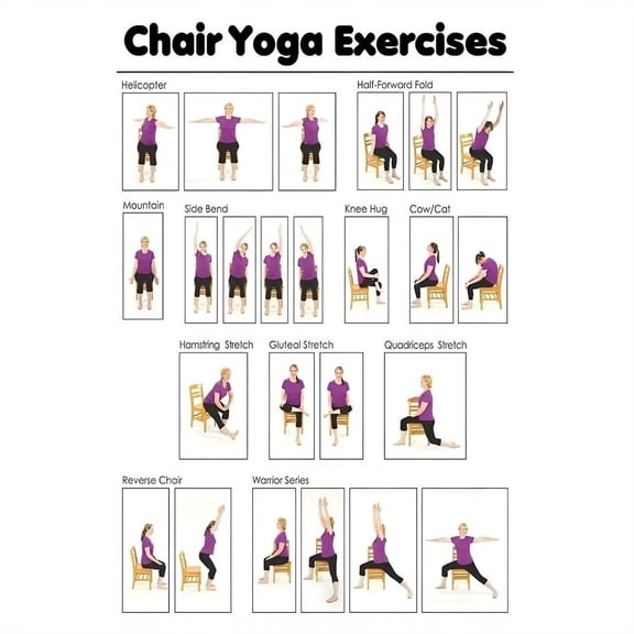 Chair Yoga Balance Poster For Seniors Guide, Seated pose chart for senior home routine