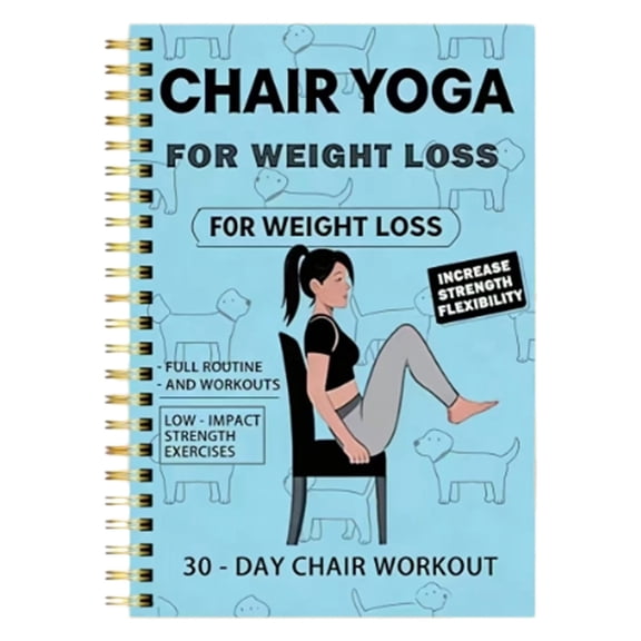 Chair Yoga Book for Seniors, Fitness Journal Workout Log Book, 5.5" x 8.3" Seated Exercise Notebook, 30 Day Challenge Tracker for Beginners, Blue 1 Pack, YDYB