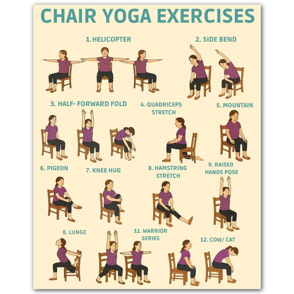 Chair Yoga Exercises Poster Wellness Chart for Seniors over 60 Senior Fitness Wall Art for Home, Office, or Physical Therapy Spaces poster
