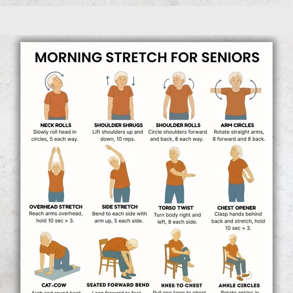 Chair Yoga And Gentle Morning Stretching Exercises Suitable For Elderly People Poster 16 Simple Exercises For Daily Elderly Stretching Exercise Poster poster