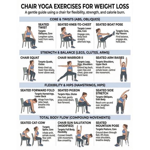 Chair Yoga Practice Poster, Weight Loss Exercise, Basic Exercise, Day Chair Exercise Poster, Strength Training, Exercise Poster