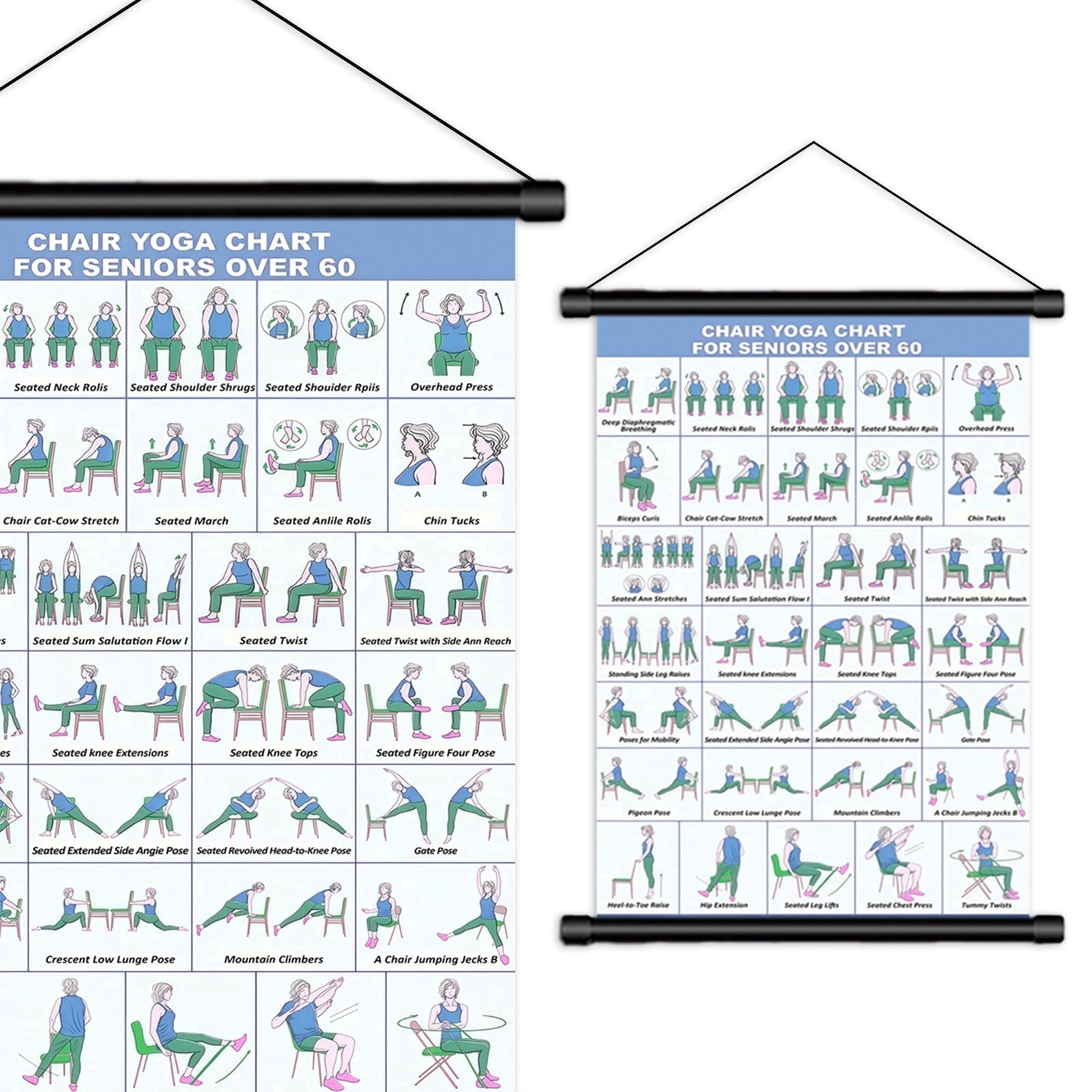 Large Print Chair Yoga Chart for Seniors 60+ Big Bold Visuals, Easy-to-Read Guide for Elderly with Mobility Issues Wall Hanging Poster for Home or Care Faciliti