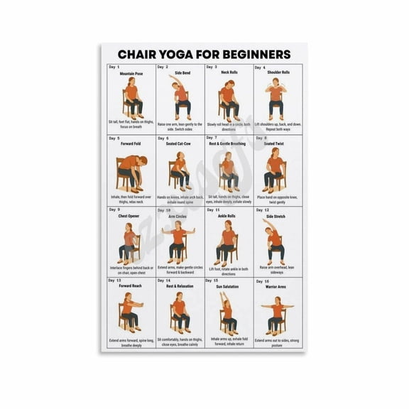 Chair Yoga for Beginners Poster Home Gym Wall Art Joint Pain Relief Guide Canvas for Bedroom Living Room Decor