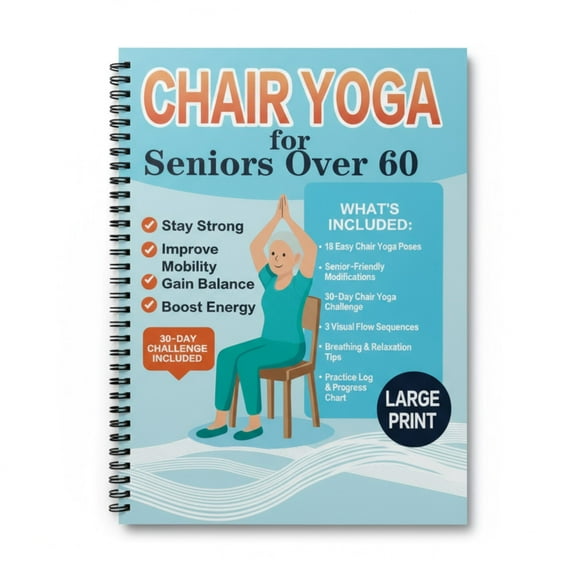 Chair Yoga for Seniors Over 60 - 30-Day Challenge Book with Morandi Sticky Notes.