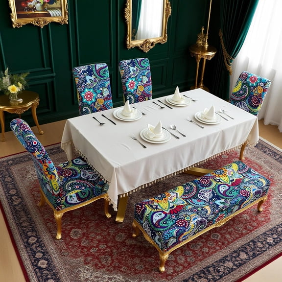 Chair and Bench Covers for Dining Chairs Waterproof Boho Dining Room Kitchen Chair Slipcovers with Bench Seat Cover Set Washable