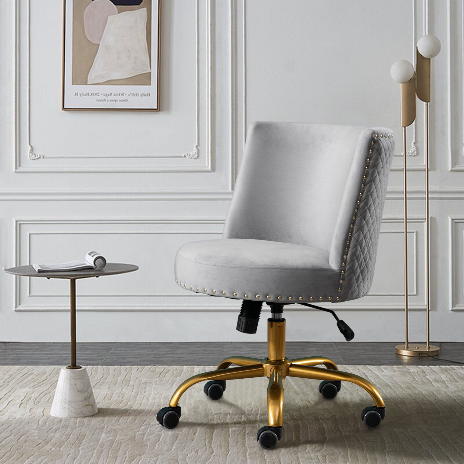 Chair for Bedroom, Vanity Accent Chair Velvet with Swivel Wheels for