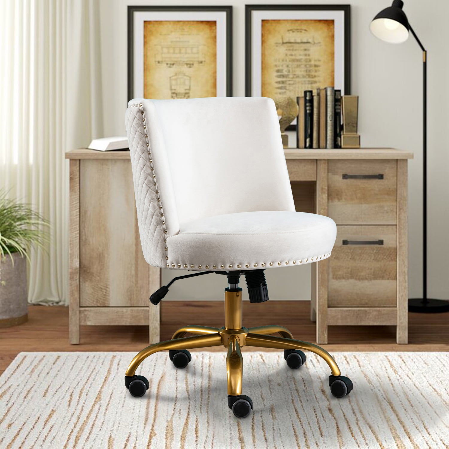 Chair for Bedroom, Vanity Accent Chair Velvet with Swivel Wheels for