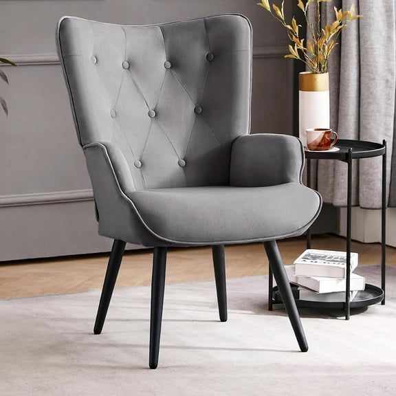 Chair for Living Room, Upholstered Reading Chair with High Backrest, Tufted-Button Wingback Armchair for Bedroom, Dressing Room, Home Office