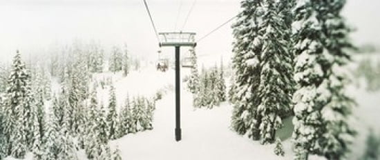 Chair lift and snowy evergreen trees at Stevens Pass Washington State USA Canvas Art - Panoramic Images (30 x 13)