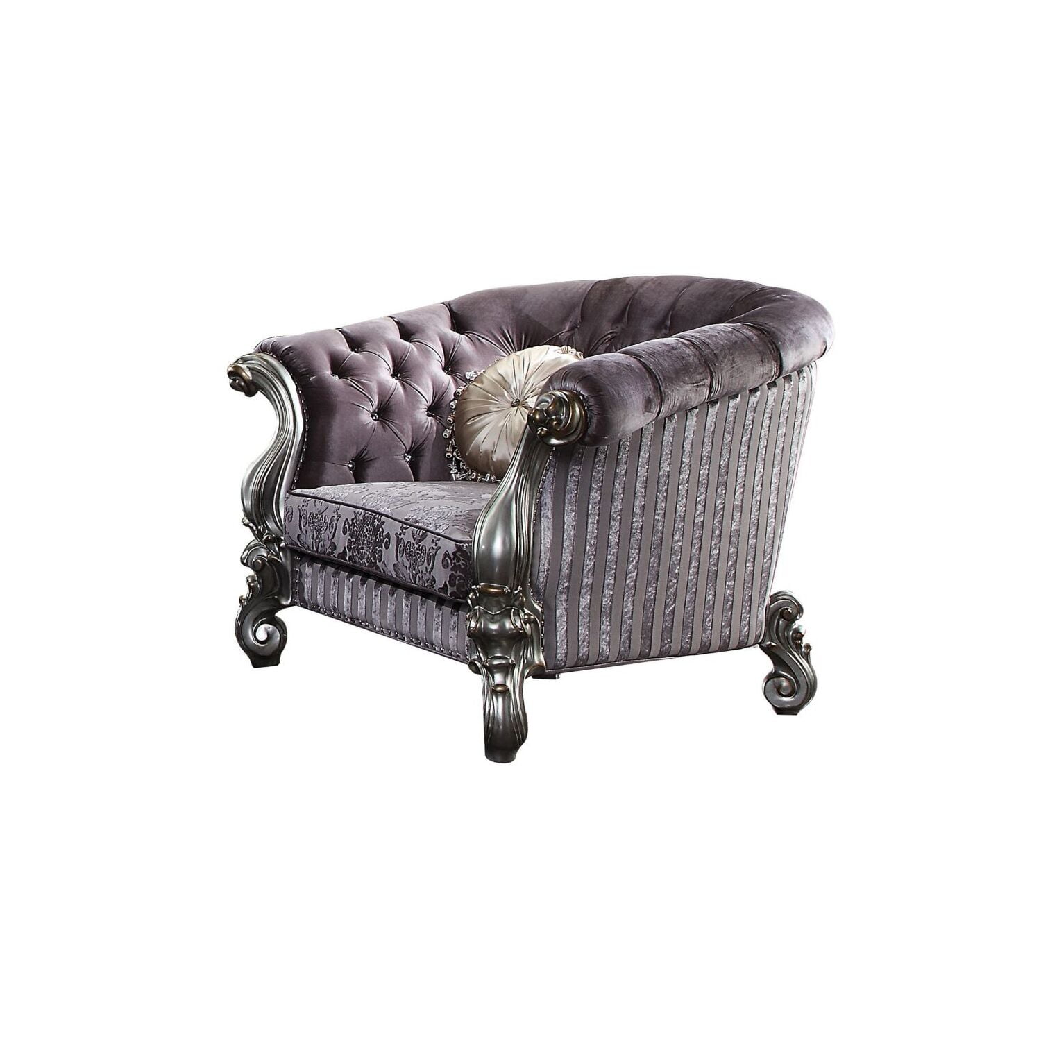 Elegant Antique Platinum Velvet Accent Chair with Wood Accents