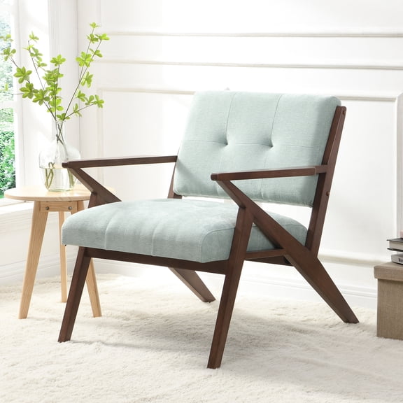 Chair with Soft Light Green Cushions and Angled Legs | Ideal for Relaxing | Maintains a Clean and Minimalist Look