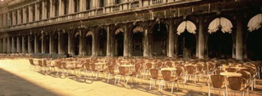 Chairs Outside A Building Venice Italy Canvas Art - Panoramic Images (18 x 7)