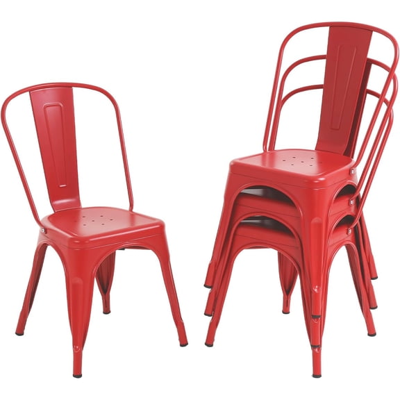Chairs Set of 4 Stackable Chairs Patio Chairs 18 Inch Seat Height Restaurant Chair Chic Metal Kitchen Dining Chairs Trattoria Chairs Indoor/Outdoor Metal Tolix Side Bar Chairs