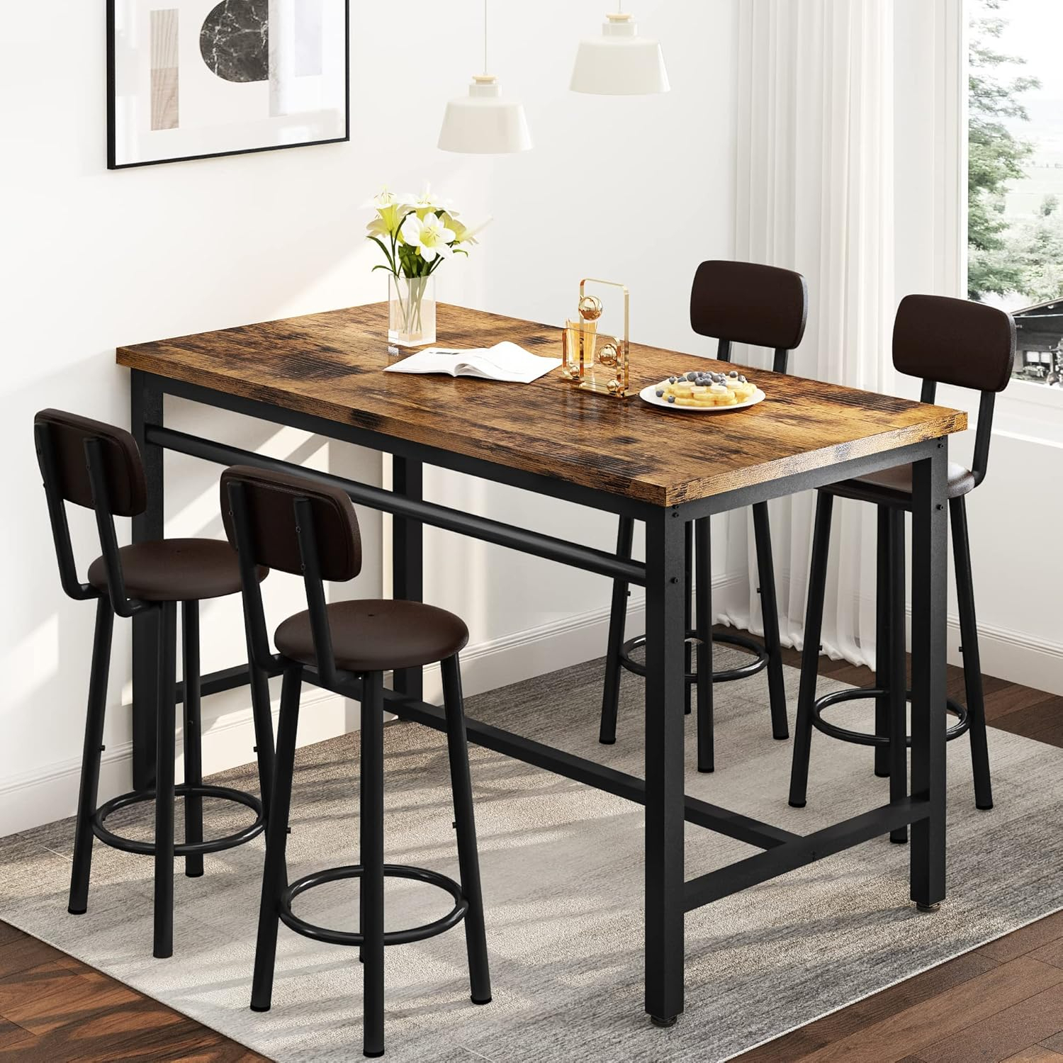 and Chairs Set Industrial Wood Kitchen Dining Space Saving Breakfast