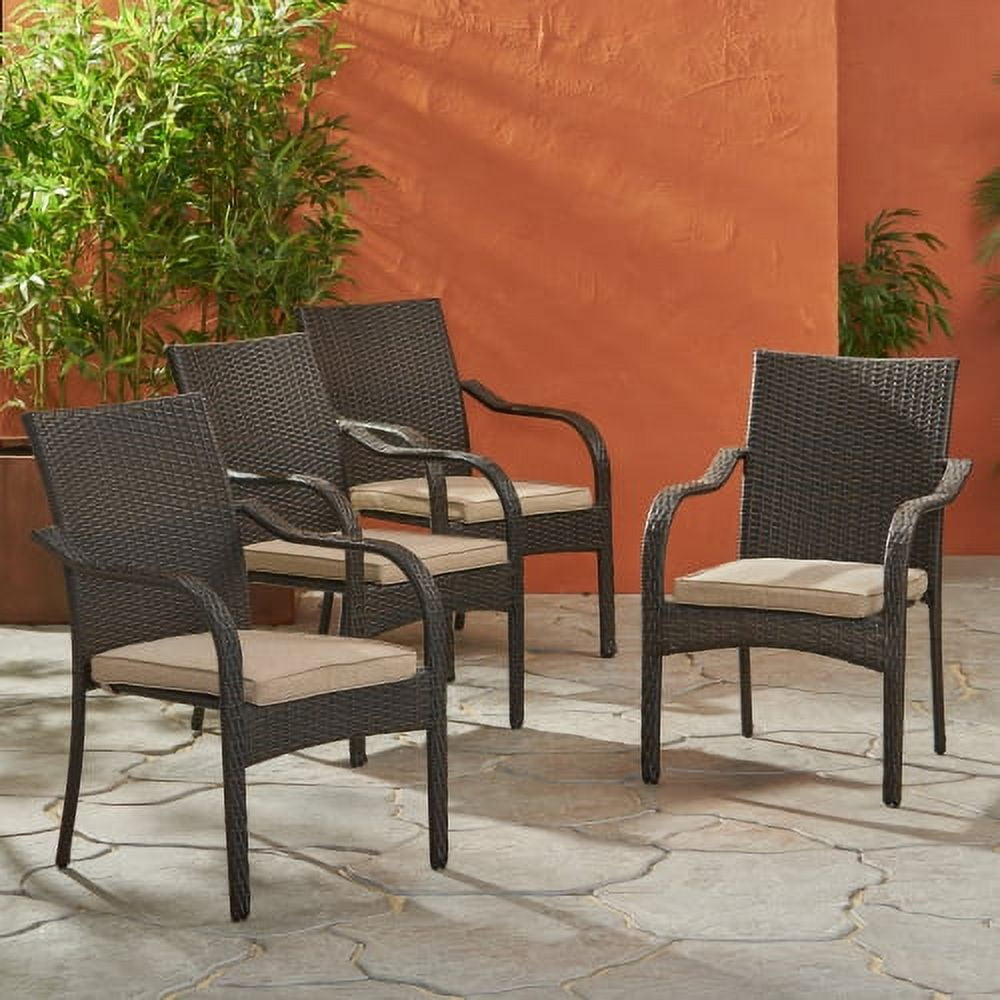 Chairs Set of 4, Outdoor Stackable Patio Dining Chairs with Cushions for Garden, Brown