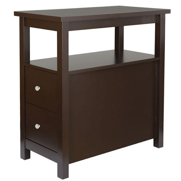 Chairside End Table with 2 Drawer and Shelf Narrow Nightstand