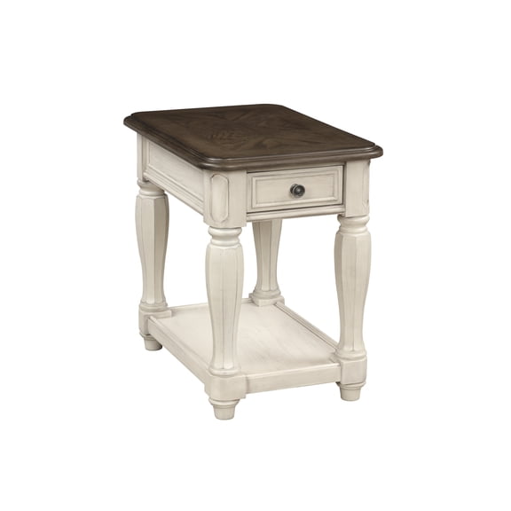 Chairside Table with Storage Drawer and Bottom Shelf, Solid Wood and MDF Classic End Table in Antique White and Brown Finish, Sturdy Living Room Accent Table for Beside Bed or Sofa