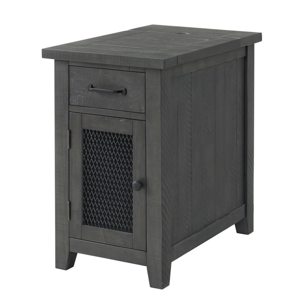 Rustic Gray Pine Chairside Table with Power Outlets and USB Ports