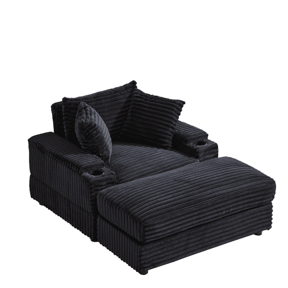 Chaise Longue Chair Indoor, 43.3" Oversized Upholstered Single Lounge Sofa with Ottoman/Storage Armrests/Cup Holders, Corduroy Deep Seat Cloud Sofa Couch Chair for Living Room