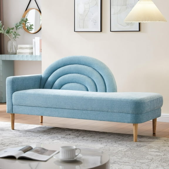 Chaise Longue with High-Density Sponge Arched Back & Right Armrest, Comfy Cushion, Sturdy Wood Frame, Up to 660 lbs Capacity, Linen Fabric, Ideal for Living Room, Study, and Bedroom, Light Blue