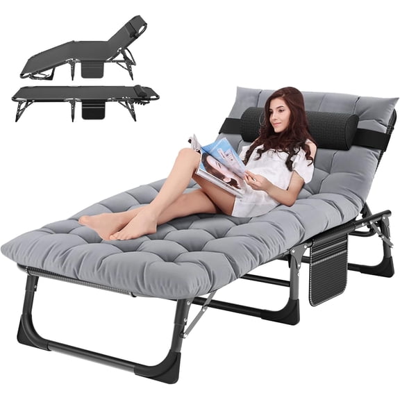Chaise Lounge Chair,5 Positions Padded Outdoor Tanning Chair,Heavy Duty Portable Lounge Chair for Outdoor Sunbathing Patio Pool Lawn Deck Poolside,Support up to 440 Lbs