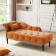thumbnail image 1 of Chaise Lounge Chair, 60.6" Velvet Button Tufted Upholstered Lounge Couch with Solid Wood Legs and Pillow Elegant Couch Sleeper with Nailhead Trim & Armrest Chaise Lounge Indoor for Living Room, Orange, 1 of 5