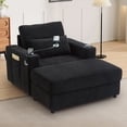 thumbnail image 1 of Chaise Lounge Chair with Cupholders & Charging, 51" Oversized Sleeper Accent Chair with Storage Ottoman, Phone Holder and Side Pockets for Living Room, Black, 1 of 7