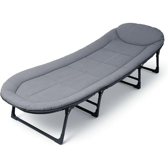 Chaise Lounge Chair, Folding Cot, 6-Angle Adjustable Camping Cot with Mattress for Patio and Beach, Foldable Bed Portable Heavy Duty Lay Flat Reclining with Pillow (Gray, L - 75'')