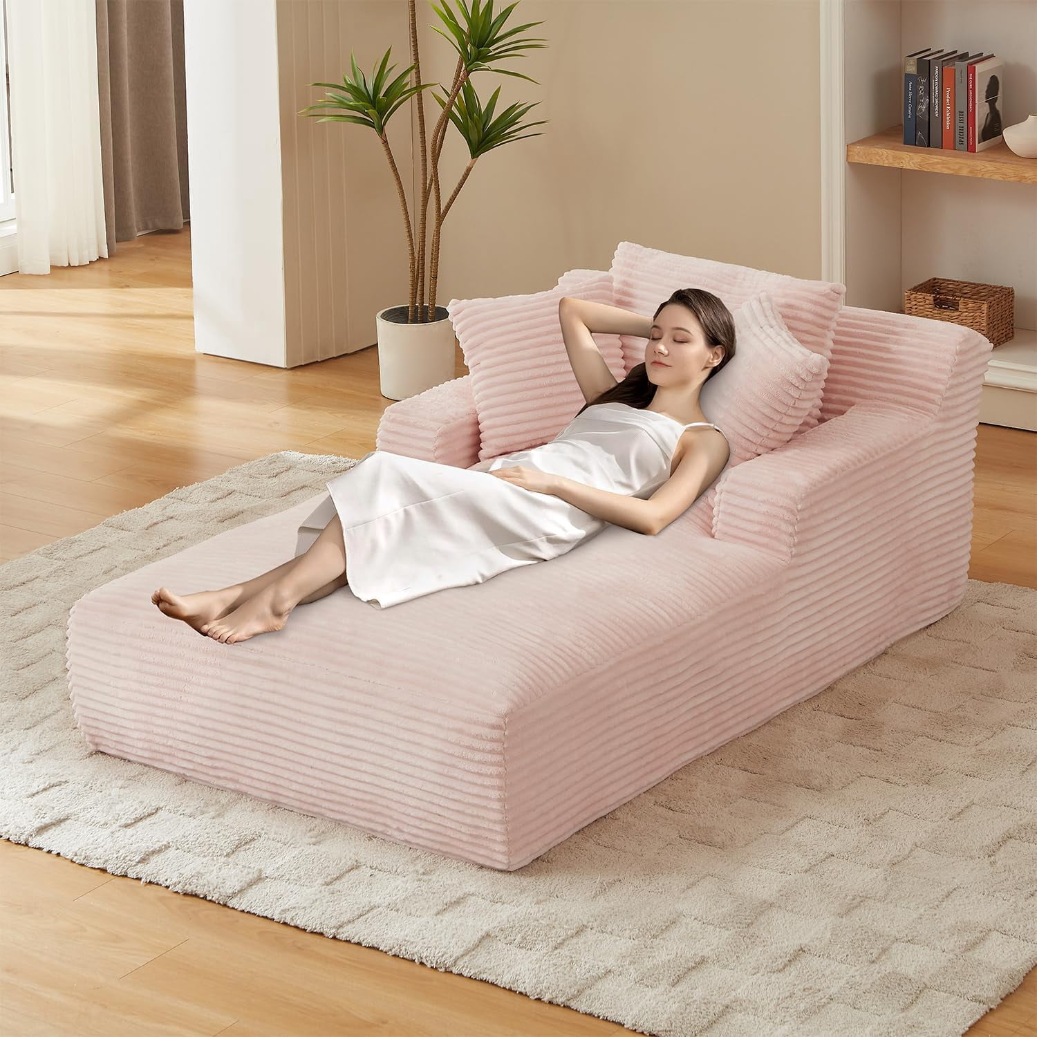 Chaise Lounge Chair Indoor, 50 Inch Oversized Corduroy Upholstered ...