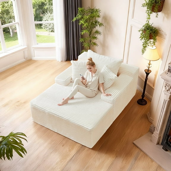 Orhopui Oversized Chaise Lounge Chair Indoor,Boneless Couch Upholstered Sofa Bed Memory Foam with Throw Pillows and Armrests,Cozy Reading Sleeper Chairs for Living Room, No Assembly