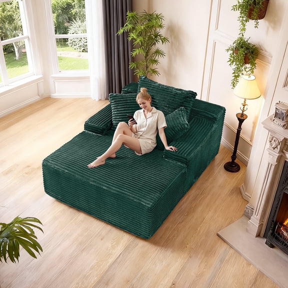 Orhopui Oversized Chaise Lounge Chair Indoor,Boneless Couch Upholstered Sofa Bed Memory Foam with Throw Pillows and Armrests,Cozy Reading Sleeper Chairs for Living Room, No Assembly