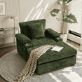 thumbnail image 1 of CAPCAEK Chaise Lounge Chair Indoor, Chenille Comfy Reading Chair with Ottoman, Storage and USB, for Living Room, Green, 1 of 7