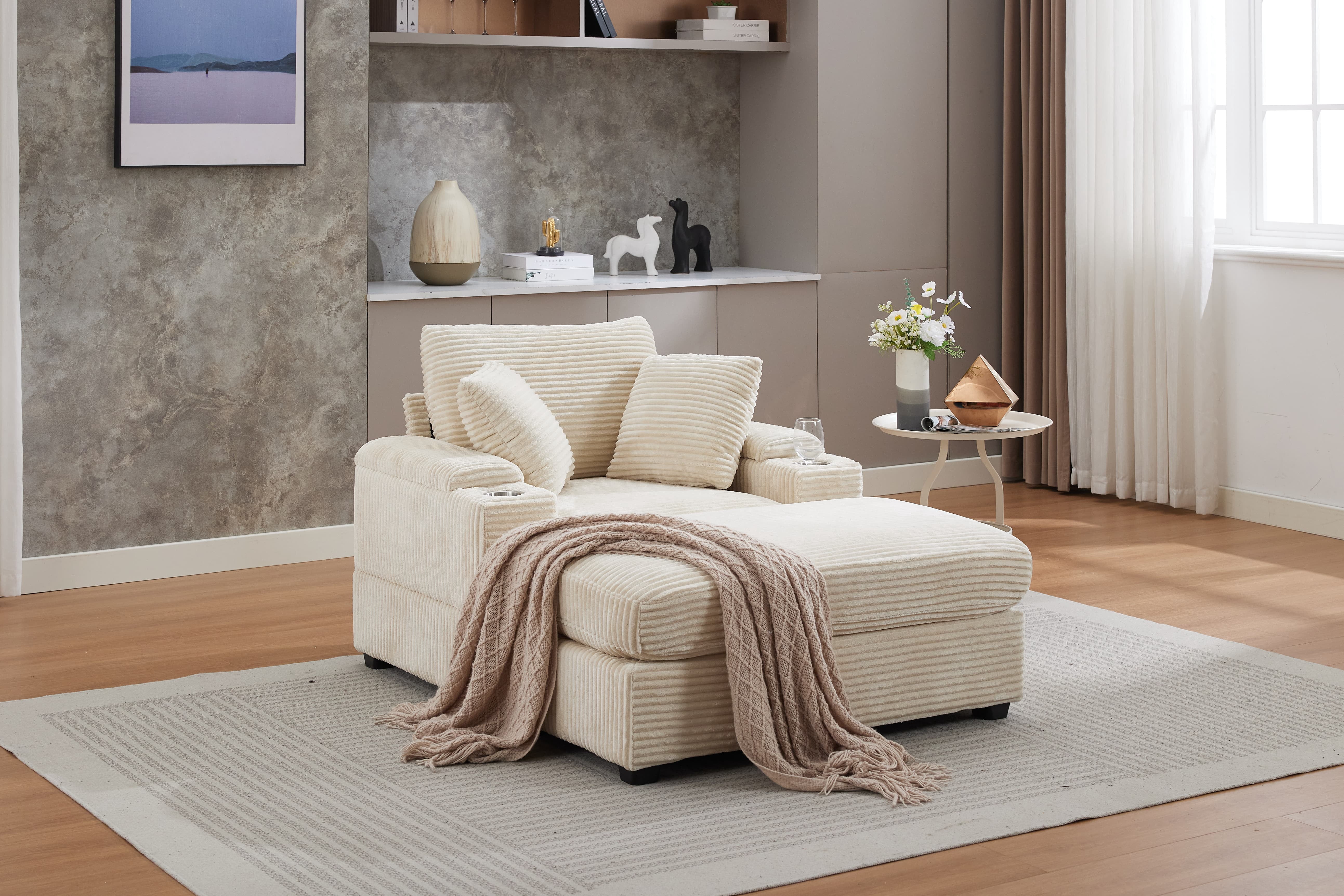 Chaise Lounge Chair Indoor Furniture, Corduroy Upholstered Chaise ...