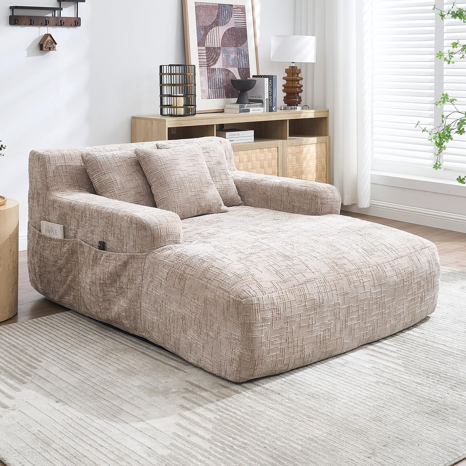 Corduroy Living Room Chair 50 Inch Oversized Round Chaise Lounge Chair ...