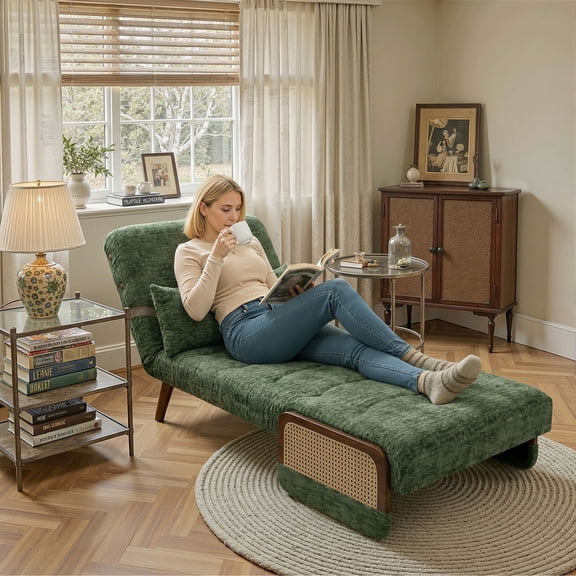 Chaise Lounge Chair Indoor - Space-Saving Single Folding Couch for Small Spaces (Green), 3-in-1 Comfortable Chair for Reading, Reclining and Sleeping (Width: 35.43 Inches)