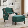 thumbnail image 1 of Chaise Lounge Chair Indoor, Upholstered Chenille Sleeper Sofa Bed with Wooden Armrests and Legs, Lazy Reading Chair Couch,  Bearing 500LBS, Emerald, 1 of 7