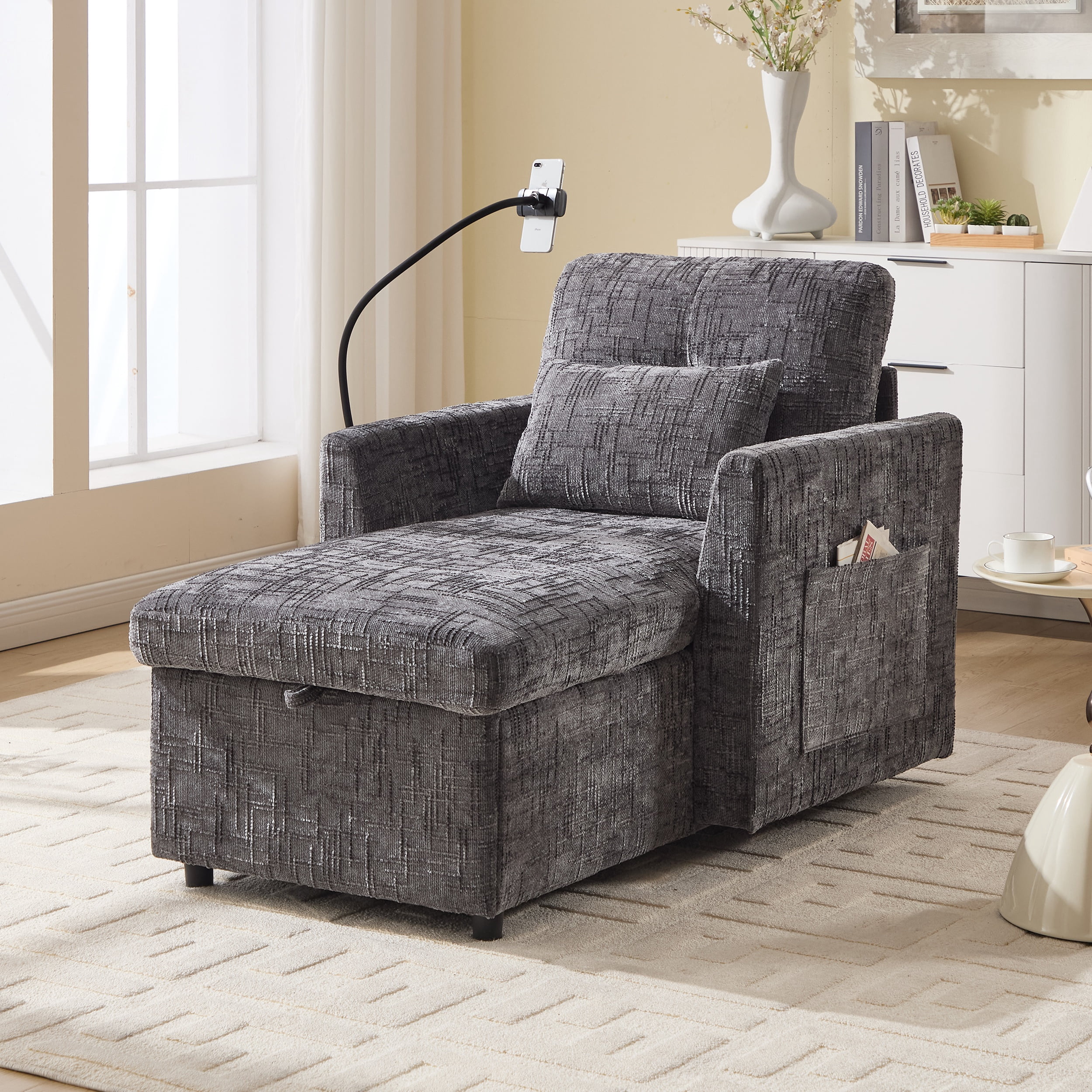 Chaise Lounge Chair, Legahome Chenille Upholstered Accent Armchair with ...