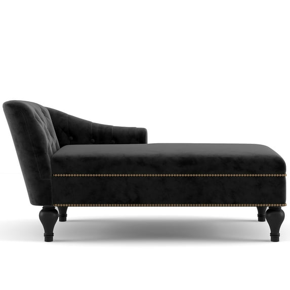 Chaise Lounge Chair, Modern Tufted Velvet Long Lounge with Nailhead Trim and Armrest, Elegant Victorian Vintage Style Upholstered Couch Sleeper Lounge Sofa for Office Living Room, Black