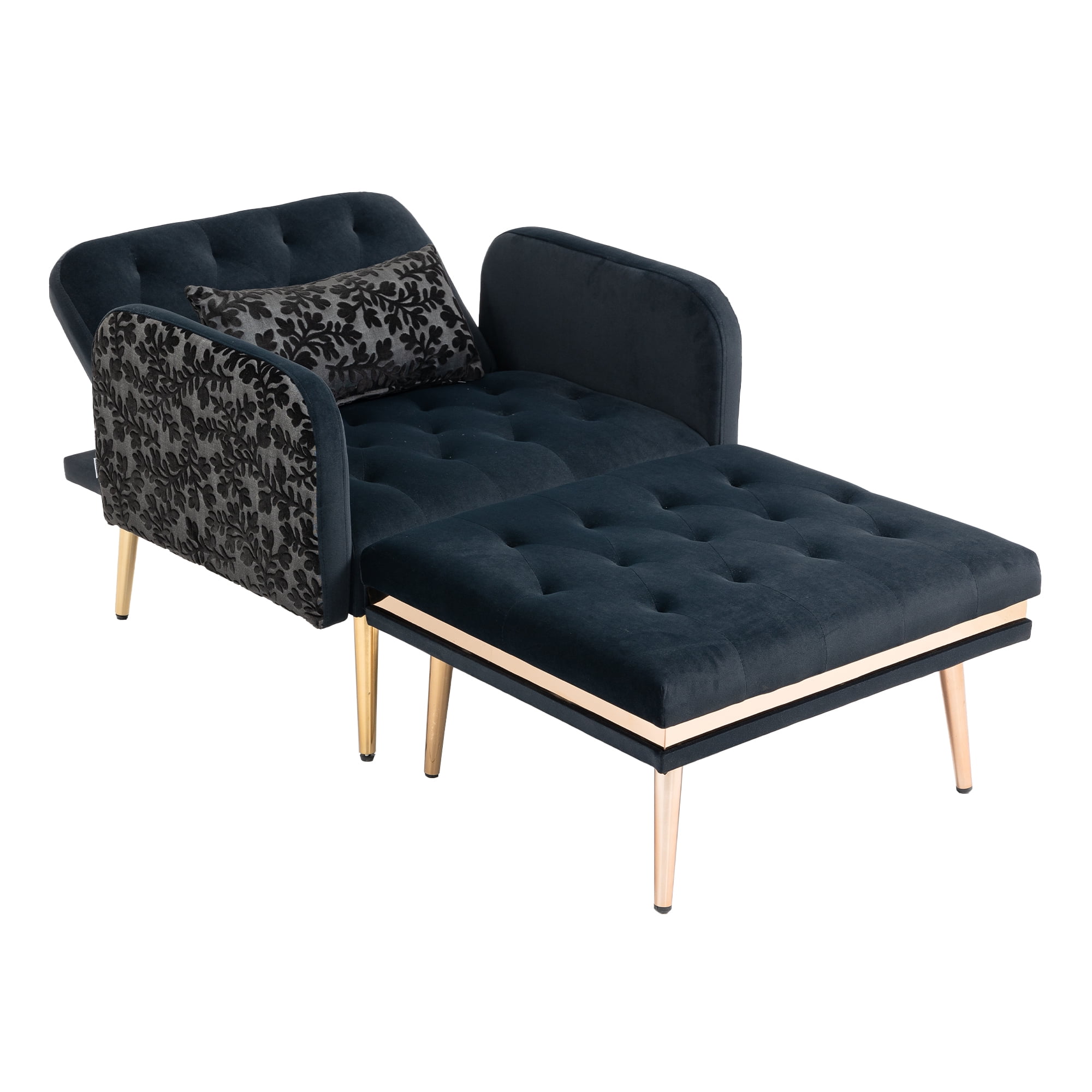 Chaise Lounge Chair with Ottoman, Velvet Convertible Sleeper Armchair ...