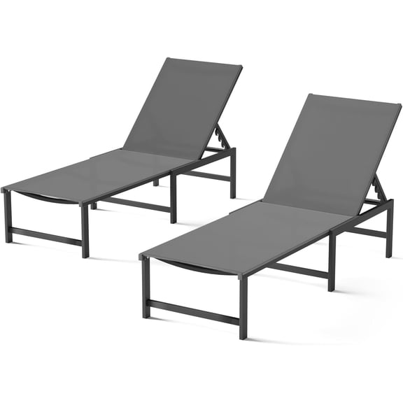 Chaise Lounge Chair Outdoor,Aluminum Patio Lounge Chairs Set of 2,Pool Lounge Chairs with 5 Adjustable Backrest and Headrest Pillows for Outside Beach,Gray