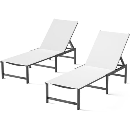 Chaise Lounge Chair Outdoor,Aluminum Patio Lounge Chairs Set of 2,Pool Lounge Chairs with 5 Adjustable Backrest and Headrest Pillows for Outside Beach，White