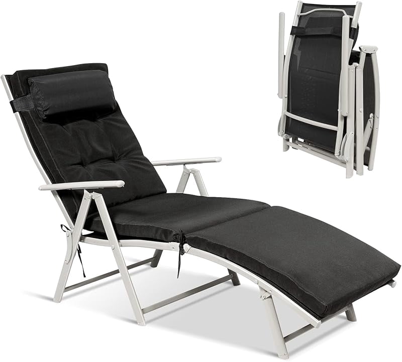 Chaise Lounge Chair for Outside, Pool Folding Reclining Beach Chair W ...