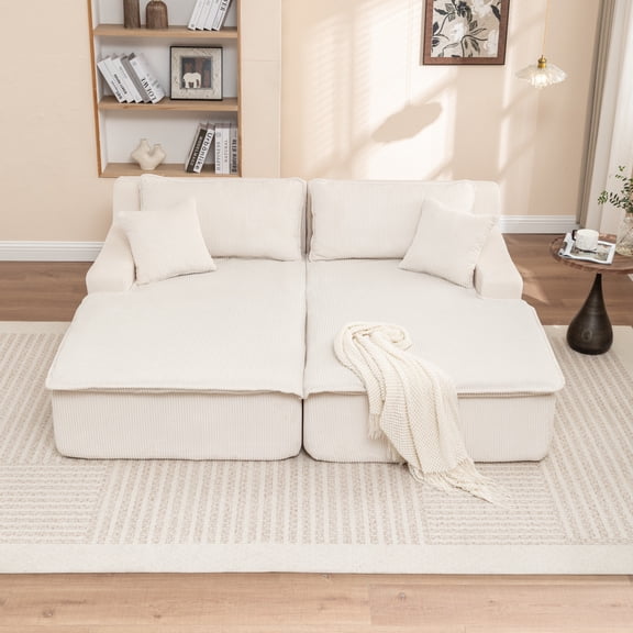 Chaise Lounge Chair Upholstered Sofa Bed No Assembly Required, Oversized Sleeper Chair in Box for Living Room, Movie Room, Bedroom, Love Seat (Beige)