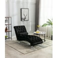 thumbnail image 1 of Chaise Lounge Chair, Velvet Leisure Accent Couch with Throw Pillow, Clear Acrylic Feet & Upholstered Backrest, Luxury Armless Sofa for Living Room Bedroom Office, Black, 1 of 8