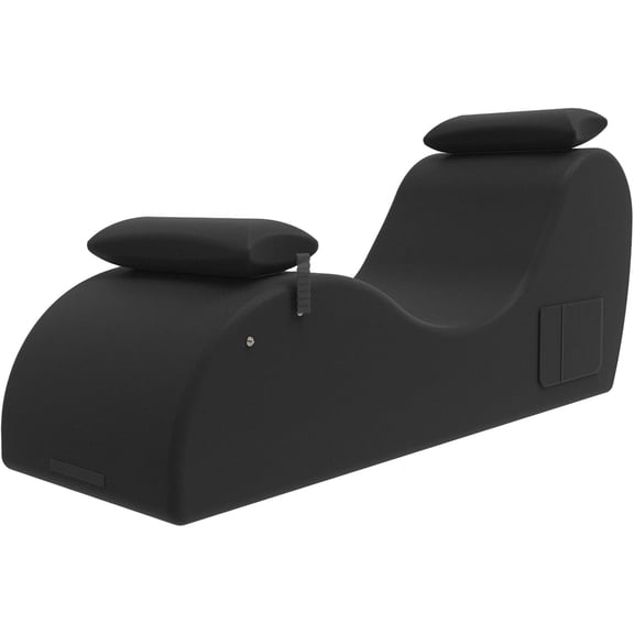 Chaise Lounge Chair for Yoga with Headrest, Foot Pad, Washable Cover, and Side Pockets, Black