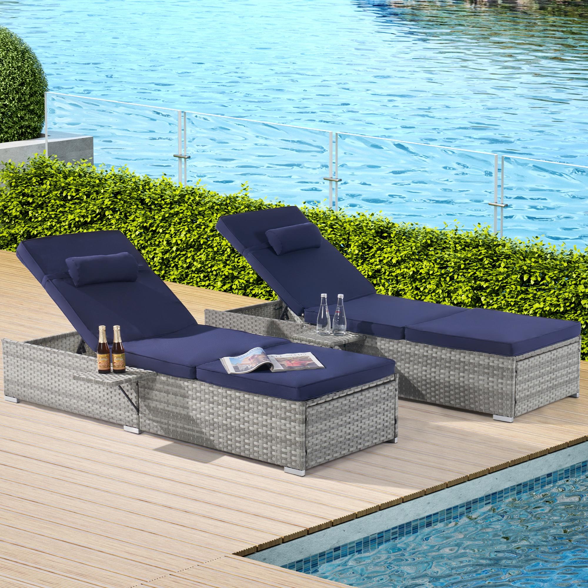Chaise Lounge Chairs Set, Outdoor Lounger Reclining Chairs with 5 Adjustable Positions, Brown Wicker Patio Chaise Chair Furniture for Poolside, Deck, Backyard - image 1 of 10