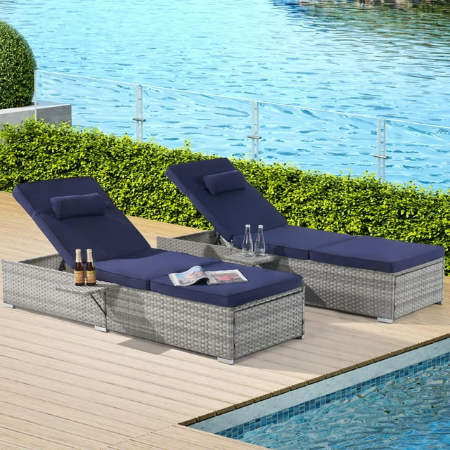Chaise Lounge Chairs Set, Outdoor Lounger Reclining Chairs with 5 Adjustable Positions, Brown Wicker Patio Chaise Chair Furniture for Poolside, Deck, Backyard