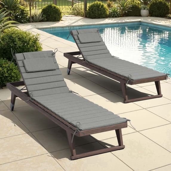 Crestlive Products Foldable Chaise Lounge Chair Cushion for Outdoor, 71" x 21", Set of 2, Gray